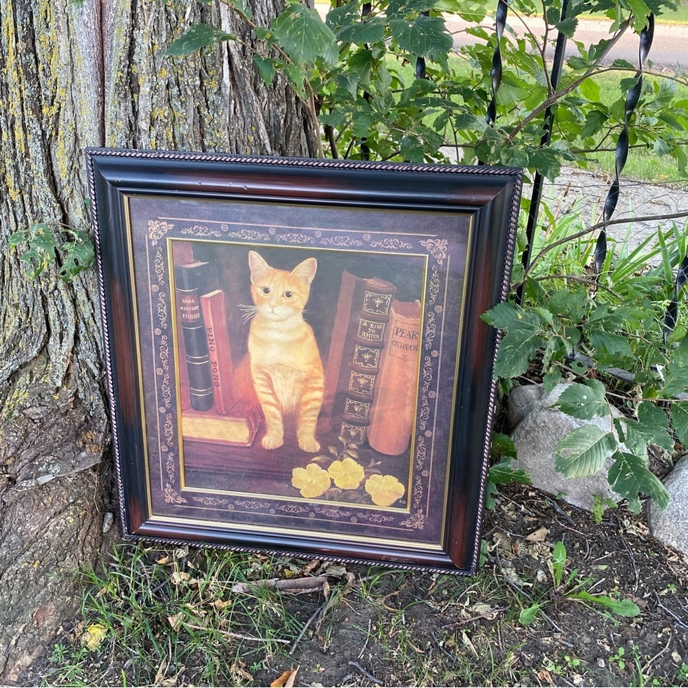 Vintage The Bombay Company Library Cat by Dan Dunton framed portrait print